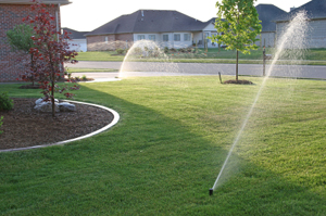 San Jose suburban sprinkler system in action