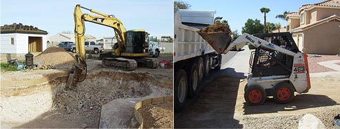 San Jose pool demolition experts using backhoes and bulldozers